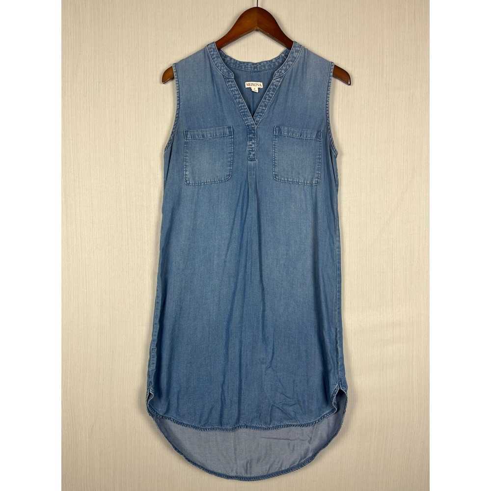 Merona Womens S Blue Lyocell Shift Dress Sleeveless Hi-Lo Hem Casual - Picture 2 of 10